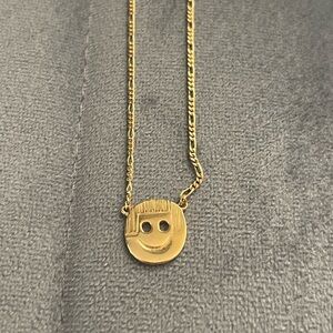 Awe Inspired Mean Baby Gold Two Sided Smiley and Frowny Face Necklace